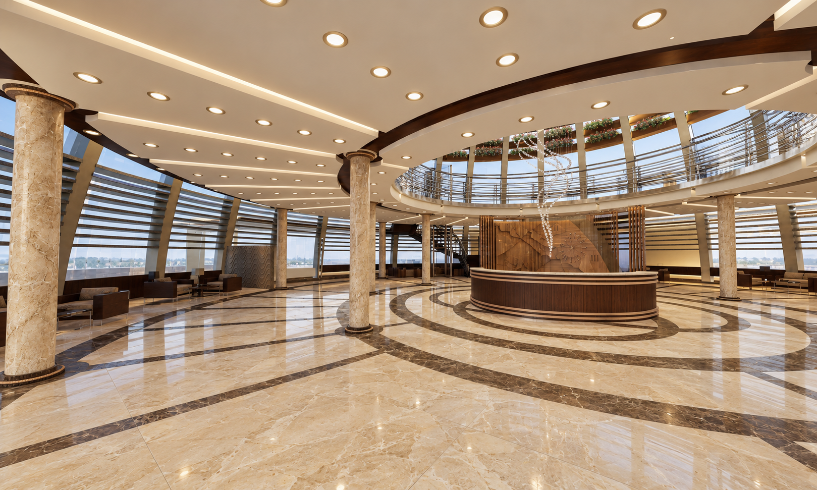 Reception — arrival-level perspective — Senior Living, Safa Abdo